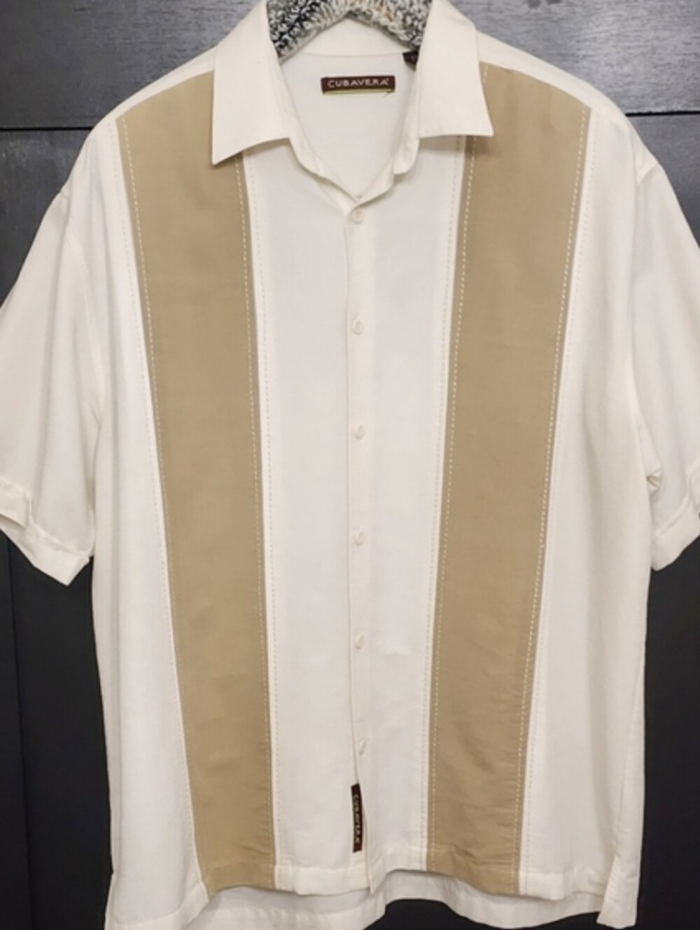 Vintage Cubavera Men's Retro Bowling Shirt XXL Off-White Sand Two-Tone Resort - Picture 2 of 10